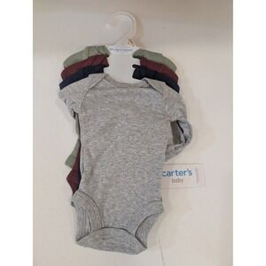 Carters Baby Bodysuits Premie NB 4 Pack Neutral Gray‎ Green Burgundy Navy NWT